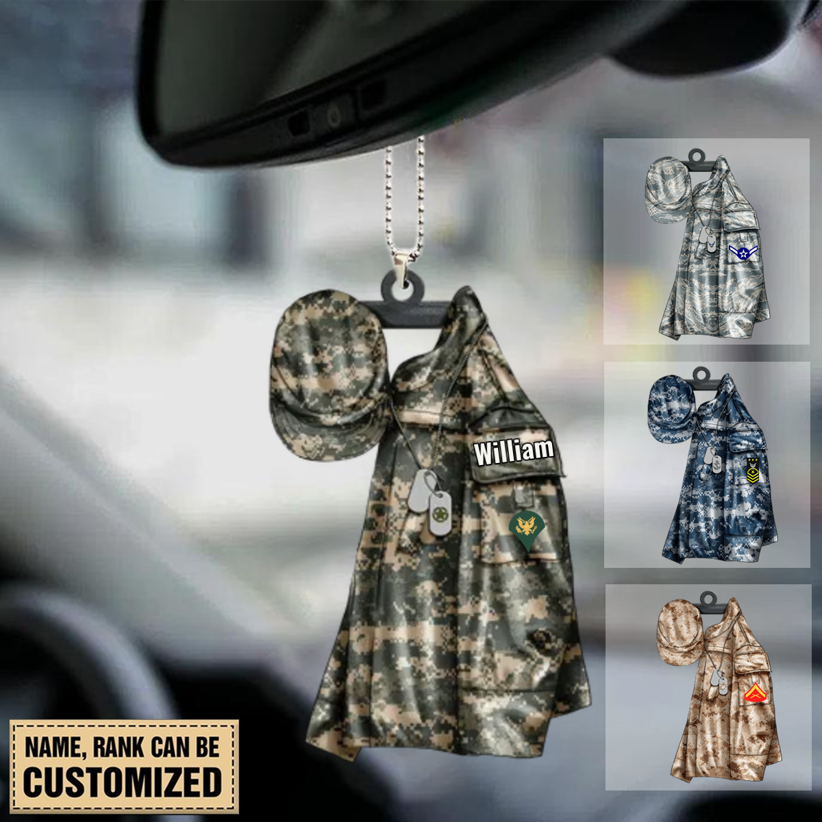 Army Air Force Navy Marine Uniform Personalized Name And Rank Flat Acrylic Ornament